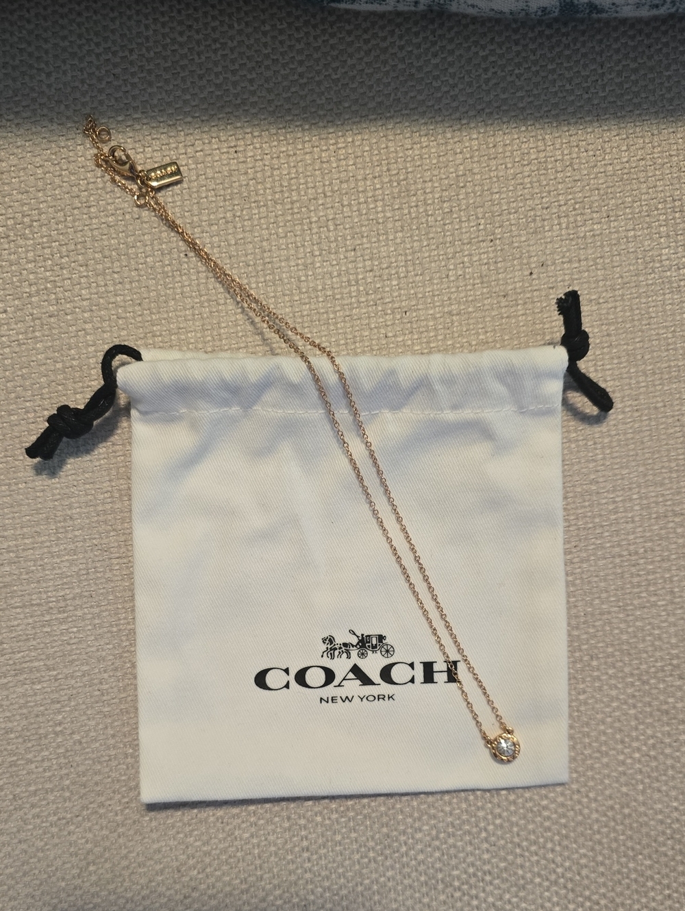 Coach Rose Gold Crystal Open Circle Pendant Necklace with Dust Bag